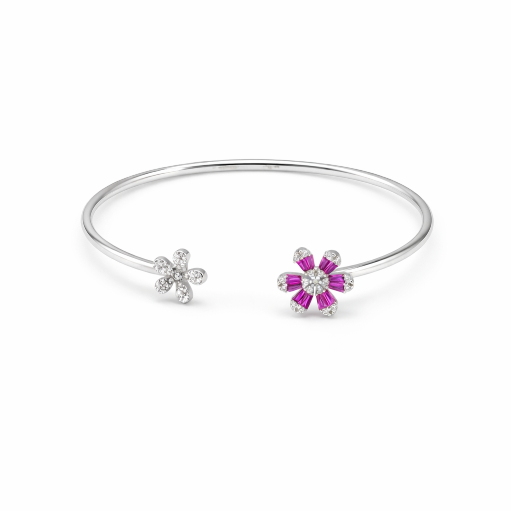 Ruby Bloom Open Bangle – Minimal Floral Adjustable Bracelet for Women | Elegant Contemporary Statement Jewellery