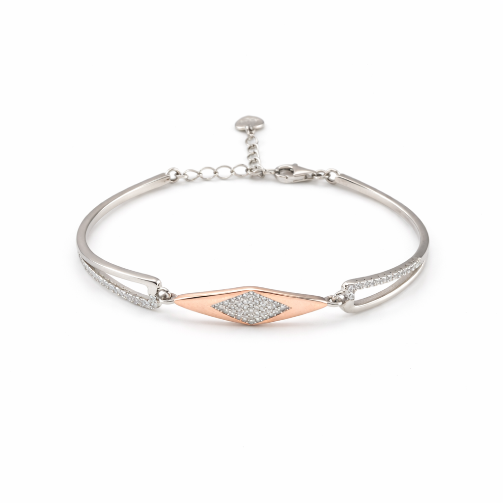 Rose Aura Diamond Shape Bracelet – Minimal Elegant Adjustable Bracelet for Women | Modern Two-Tone Statement Jewellery