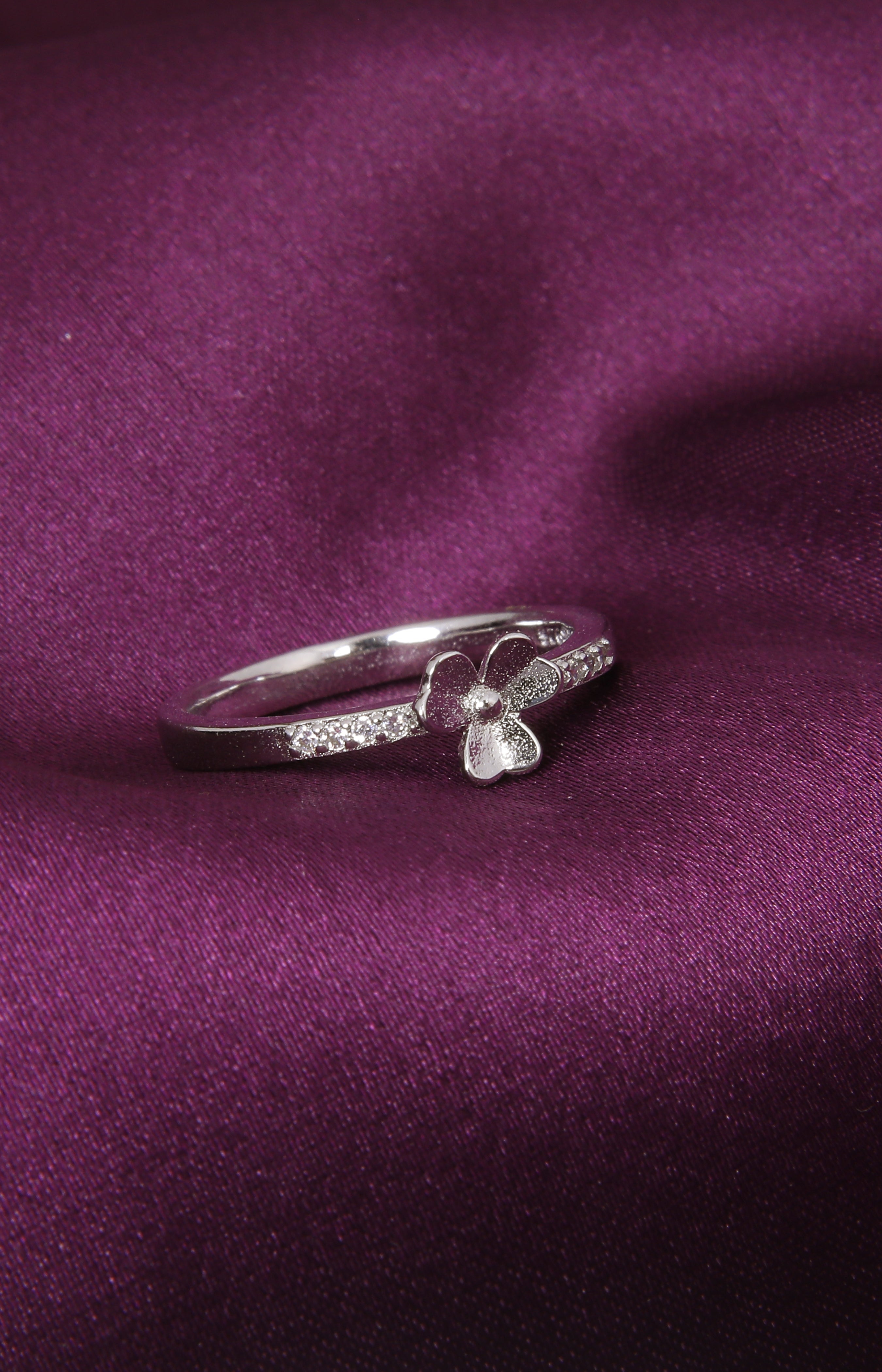Silver Trio Bloom CZ Ring
