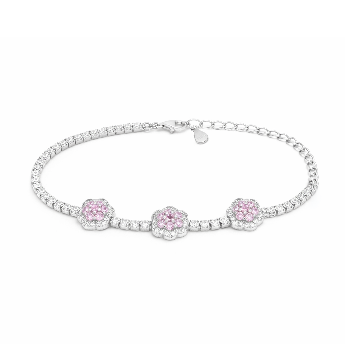 Pink Blossom Crystal Bracelet – Elegant Floral Tennis Bracelet for Women | Feminine Adjustable Wrist Jewellery