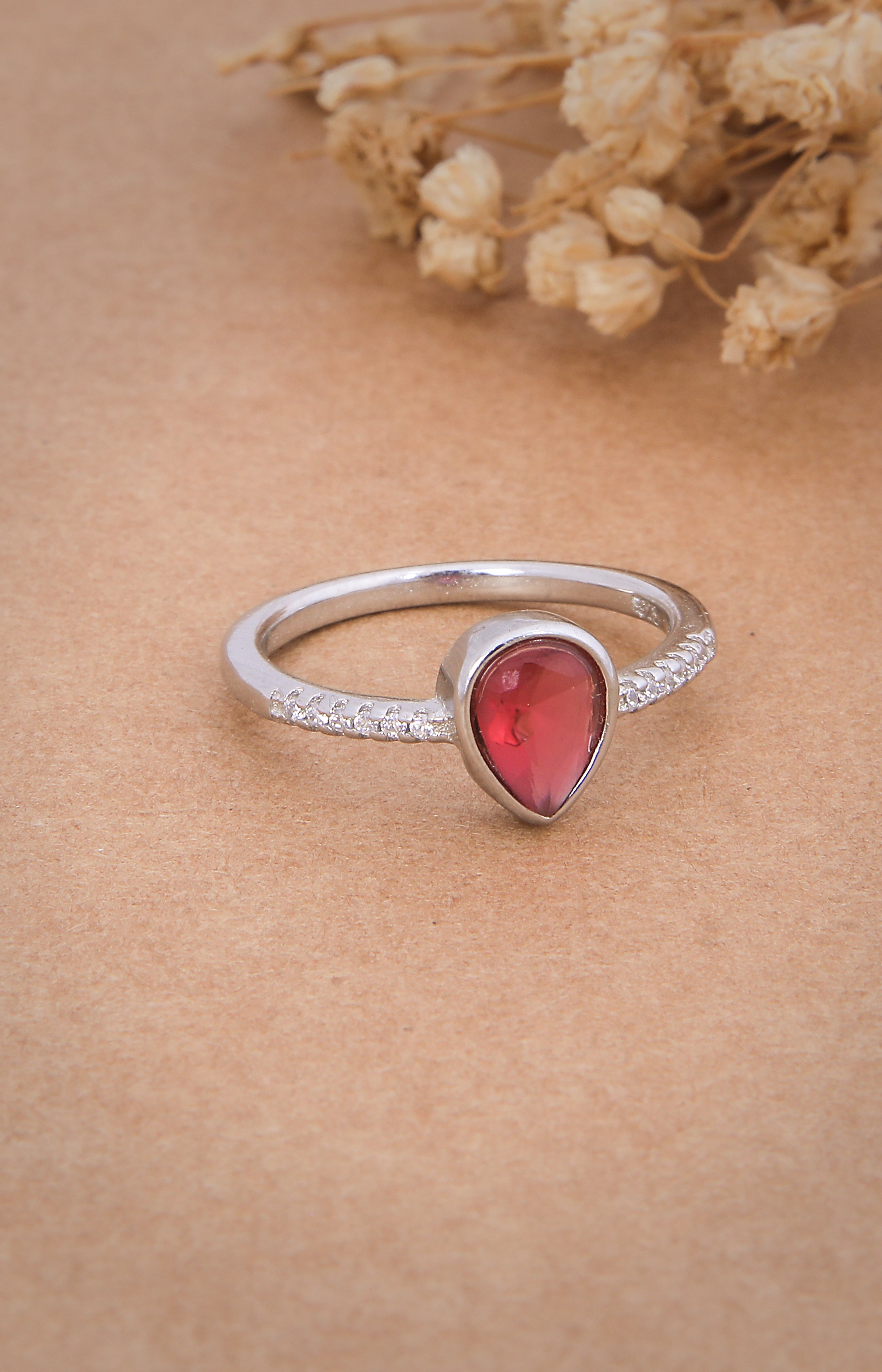 Rosé Teardrop Silver Ring