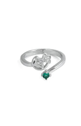 Silver Dual Leaf Emerald Ring