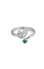 Silver Dual Leaf Emerald Ring