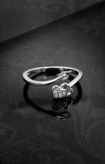Silver Double Heart and Leaf Open Ring
