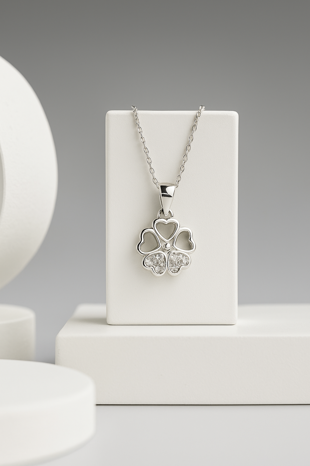 Silver Four-Heart Clover Pendant
