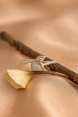 Silver Double Heart and Leaf Open Ring