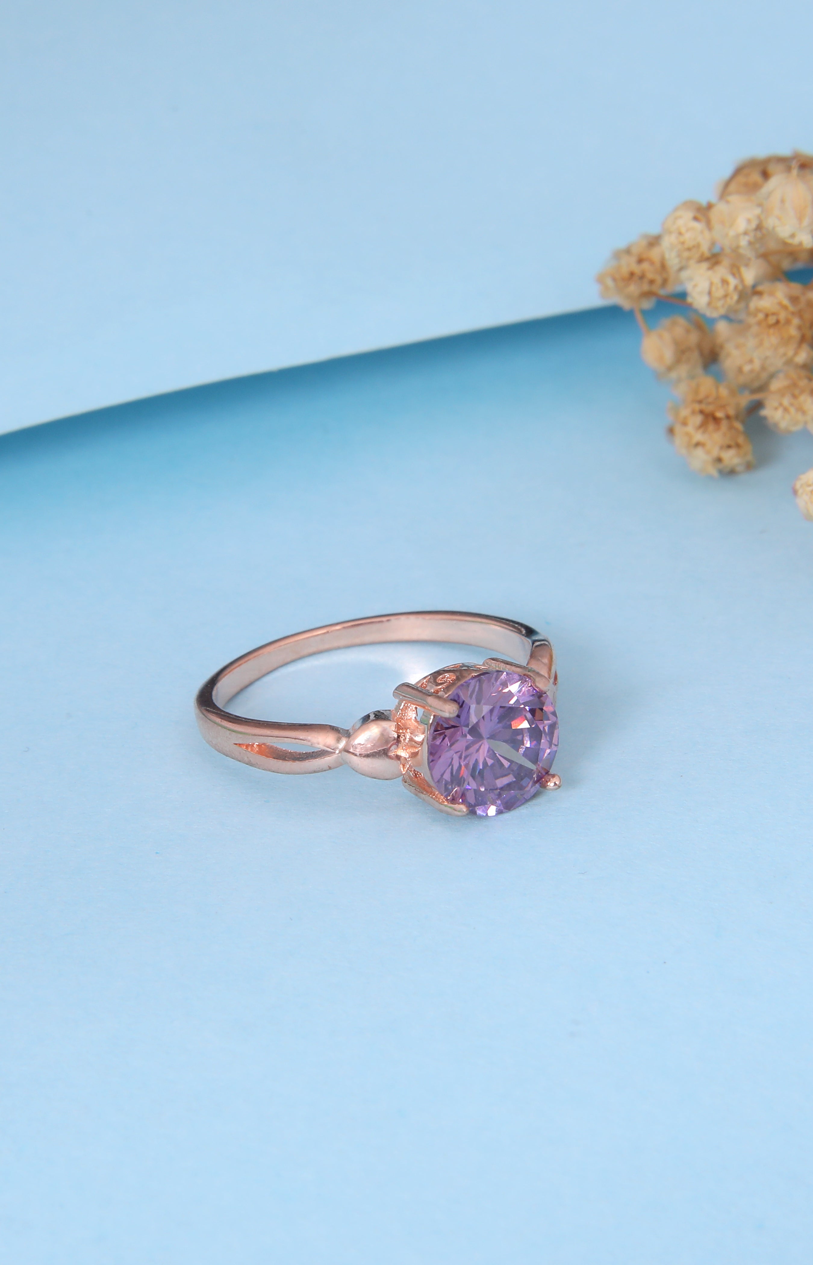 Rose Gold Ring with Lavender Solitaire Stone