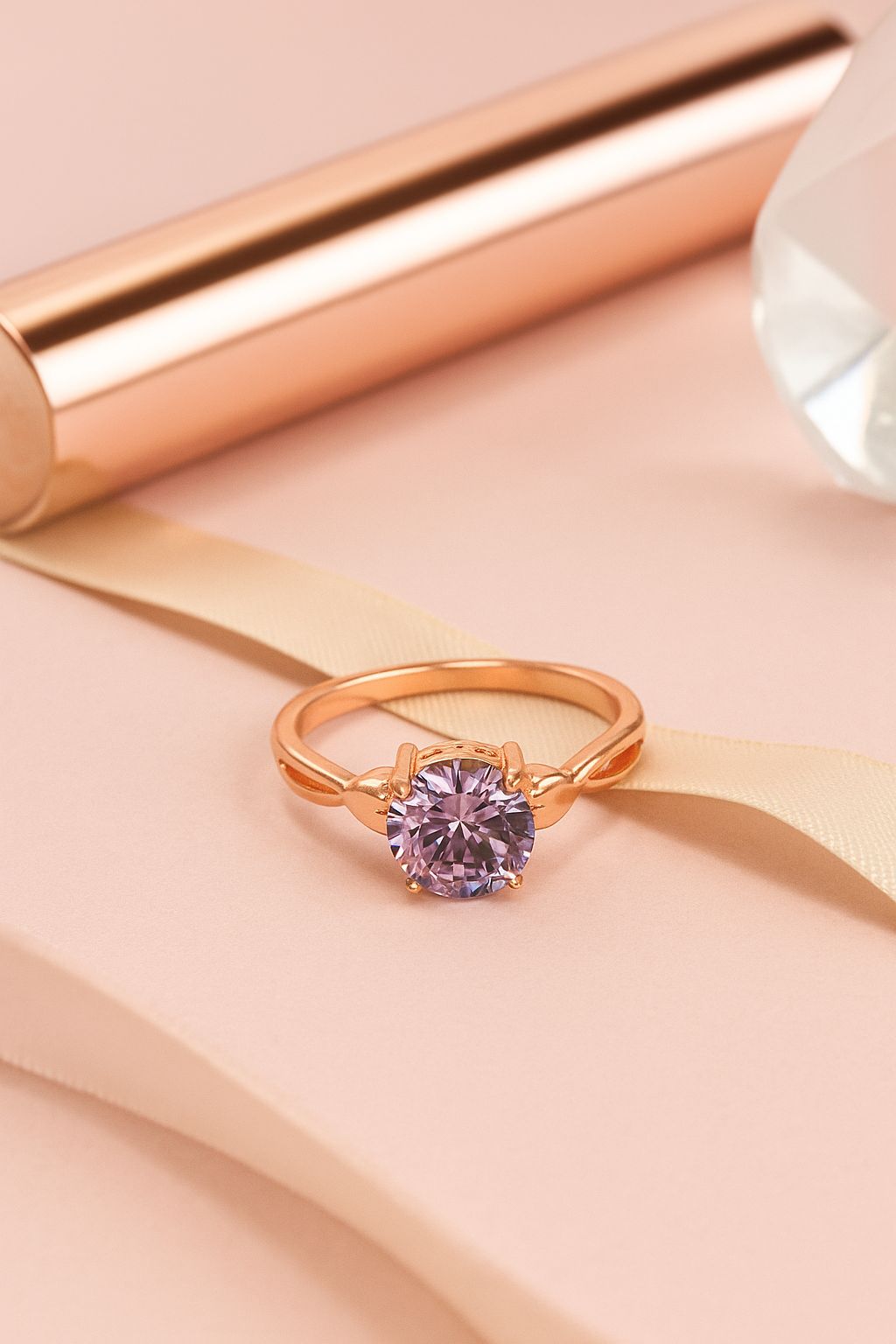 Rose Gold Ring with Lavender Solitaire Stone