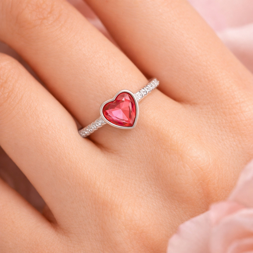Scarlet Heart Glow Ring – Romantic Minimal Ring for Women | Elegant Everyday Symbolic Jewellery