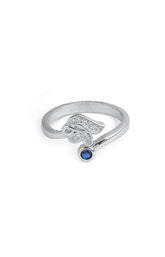 Silver Leaf & Blue Stone Ring