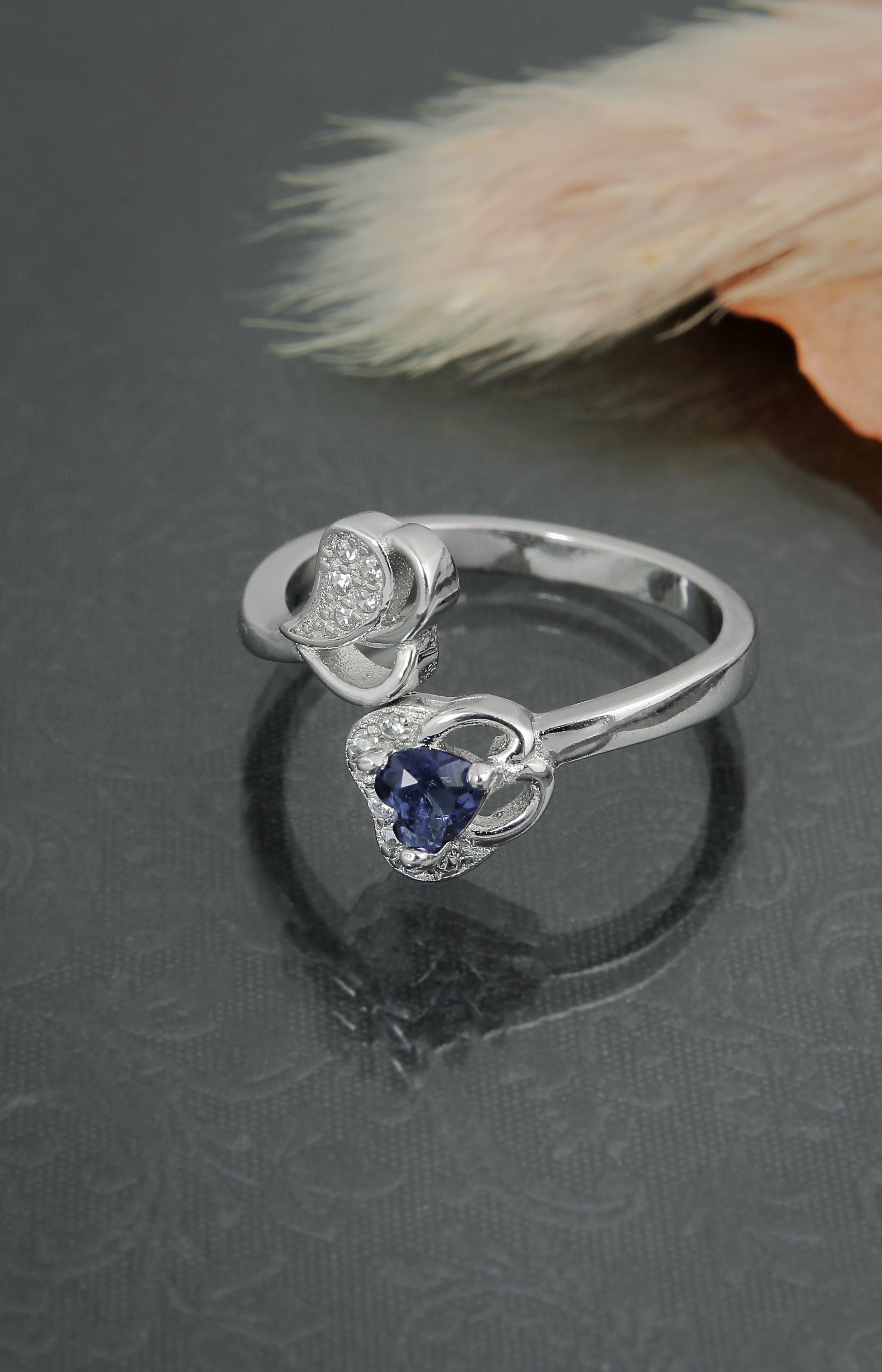 Sapphire Heart & Diamond Swirl Ring