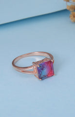 Square Cut Mystic Topaz Gemstone Ring