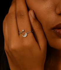 Silver Moon & Star Whisper Ring