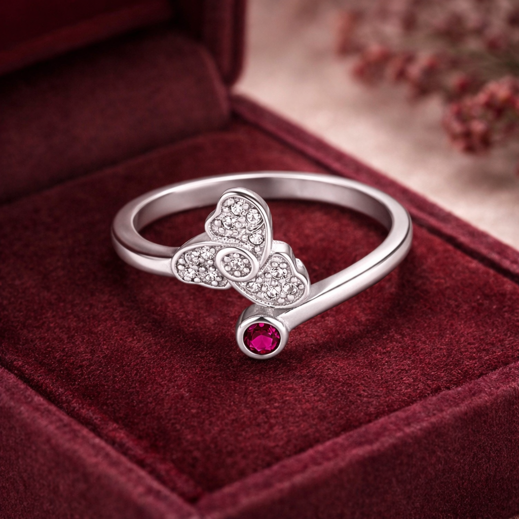 Flutter Heart Charm Ring – Minimal Romantic Adjustable Ring for Women | Elegant Everyday Symbolic Jewellery