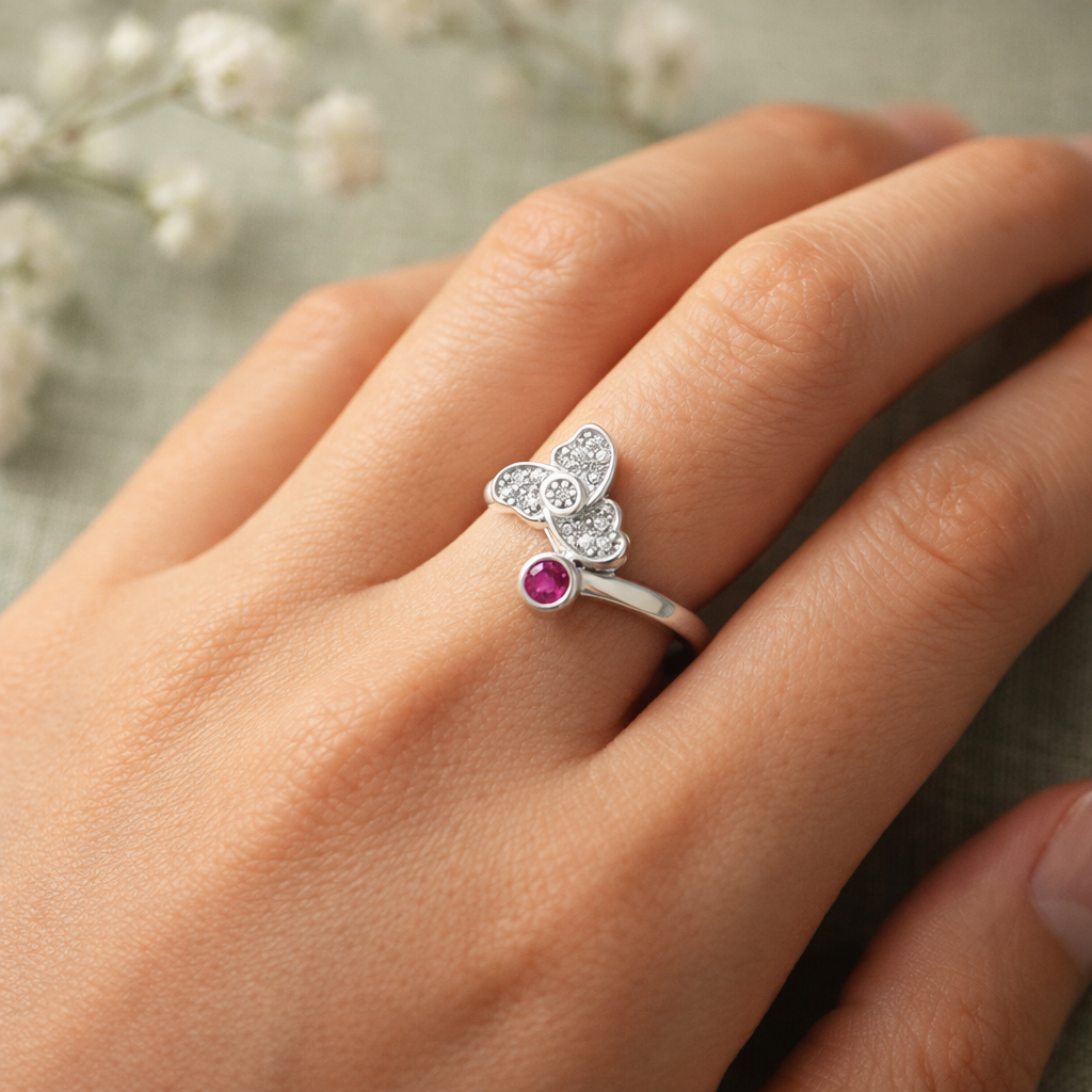 Flutter Heart Charm Ring – Minimal Romantic Adjustable Ring for Women | Elegant Everyday Symbolic Jewellery