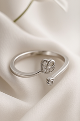 Silver Twin Heart Whisper Ring