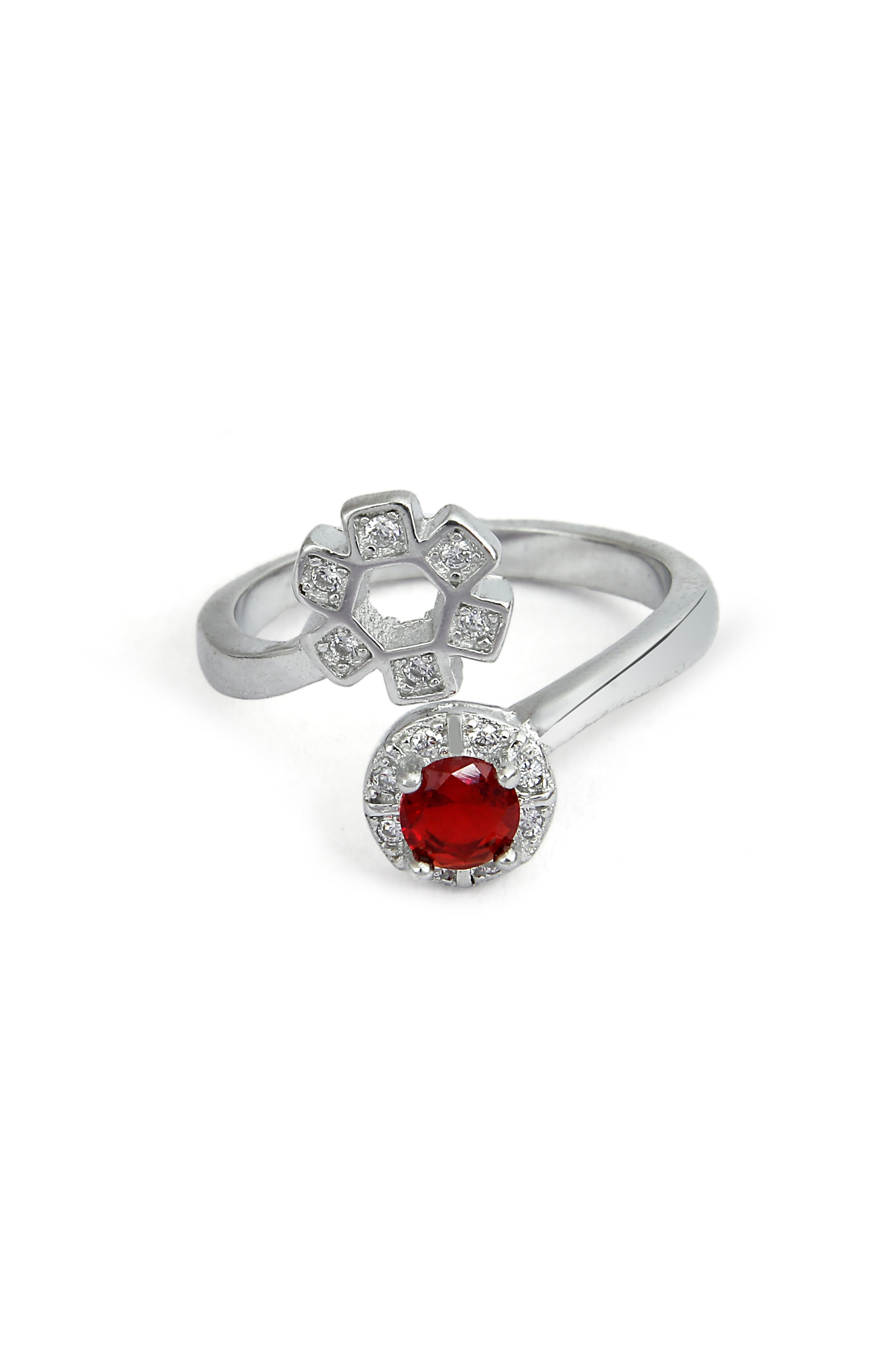 Red Stone Floral Open Ring