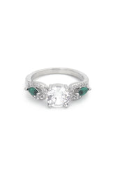 Silver Emerald Leaf Spark Ring