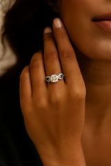 Silver Emerald Leaf Spark Ring