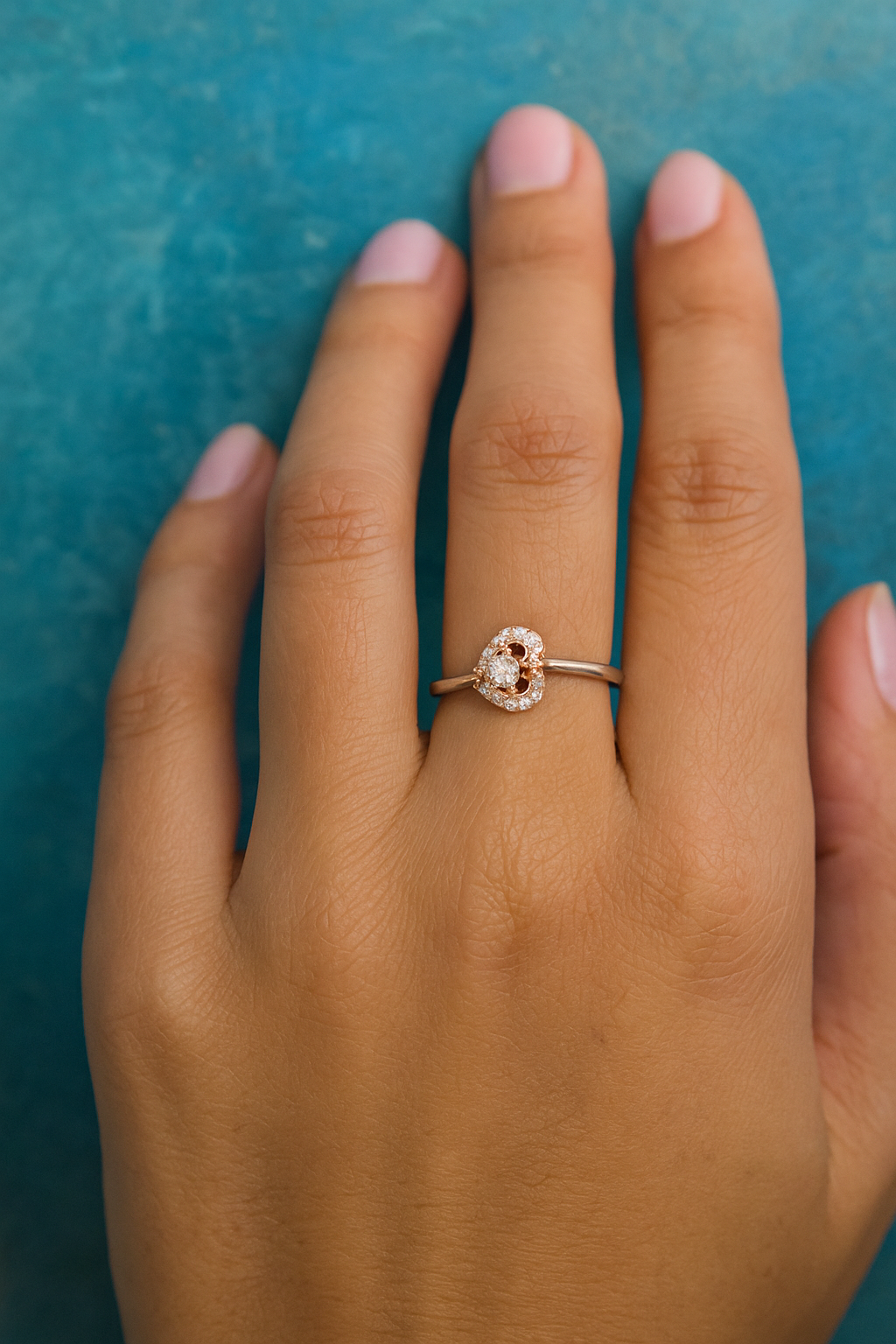 Silver Teardrop CZ Ring with Rose Gold Accents