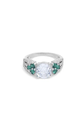 Silver Emerald Blossom Crown Ring