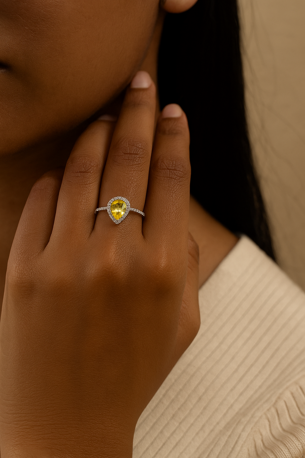 Golden Teardrop Halo Ring