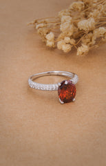 Crimson Ember Solitaire Silver Ring