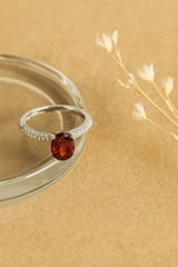 Crimson Ember Solitaire Silver Ring