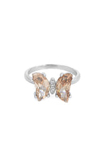 Golden Blush Butterfly Silver Ring
