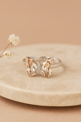 Golden Blush Butterfly Silver Ring