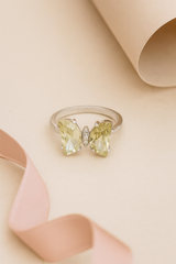 Silver Lemon Frost Butterfly Ring