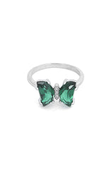 Emerald Whisper Butterfly Silver Ring