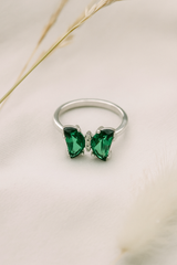 Emerald Whisper Butterfly Silver Ring