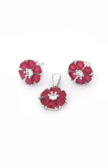 Silver Ruby Bloom Pendant Set