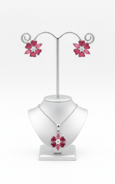 Silver Crimson Blossom Pendant Set