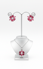 Silver Crimson Blossom Pendant Set