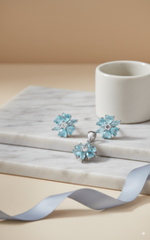 Silver Azure Bloom Pendant Set