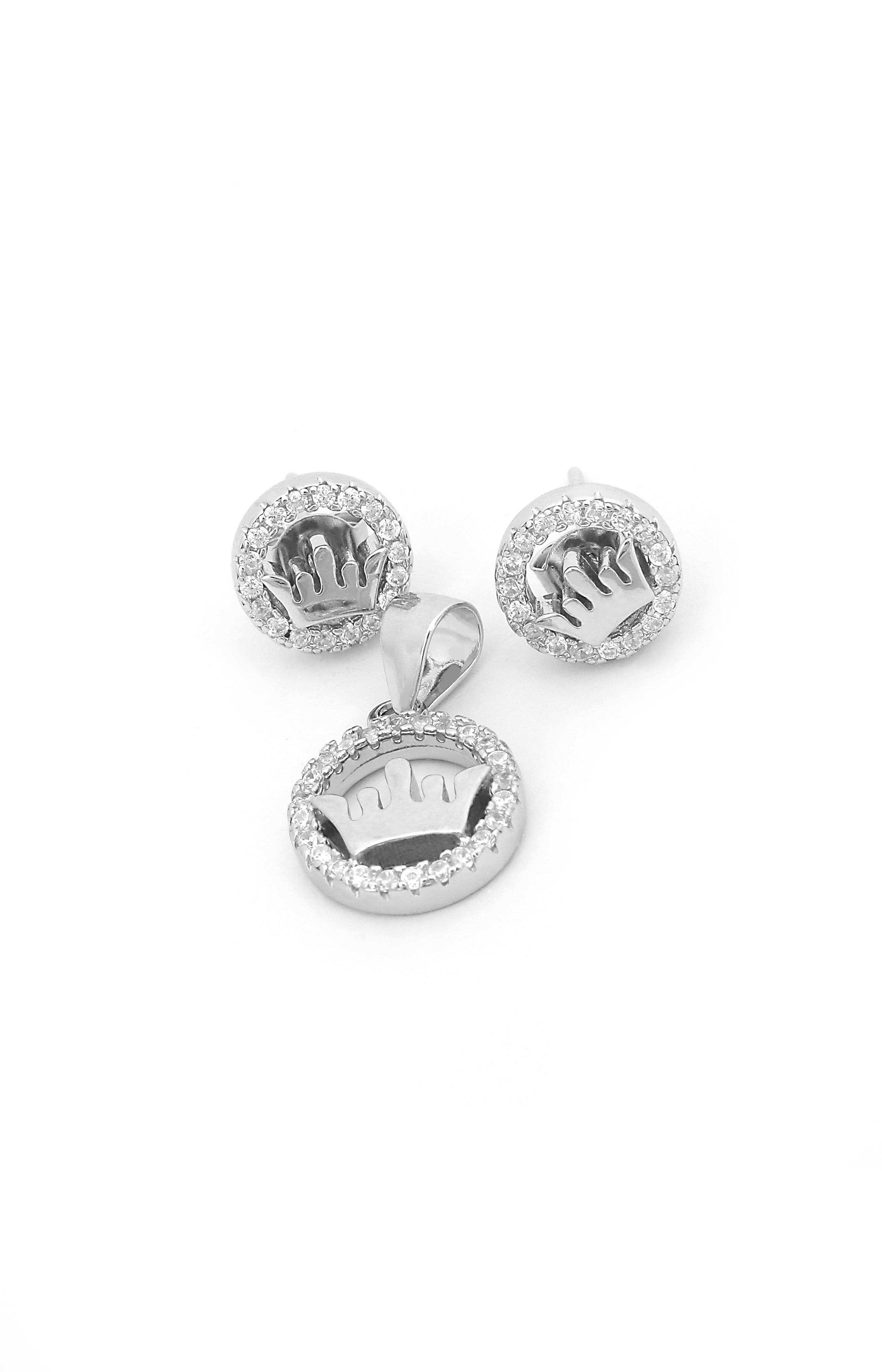 Silver Regal Crown Pendant Set