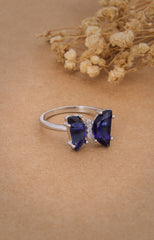 Silver Midnight Butterfly Gem Ring