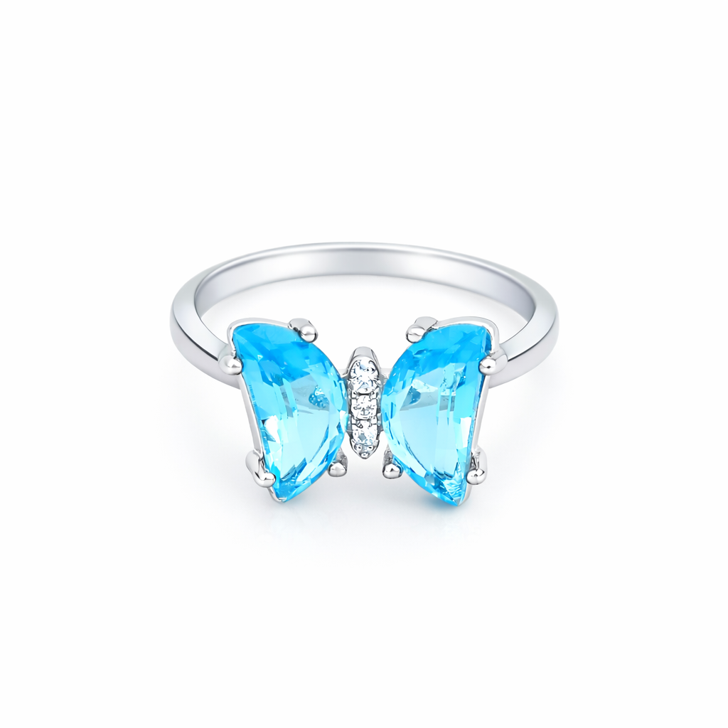 Blue Butterfly Crystal Ring – Cute Minimal Adjustable Ring for Women | Elegant Statement Everyday Jewellery