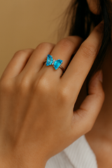 Silver Azure Butterfly Gem Ring