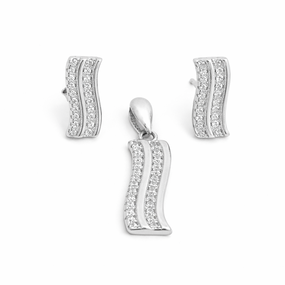 Crystal Wave Flow Pendant Set – Minimal Elegant Jewellery Set for Women | Modern Sculpted Earrings and Pendant