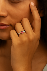 Silver Crimson Glow Solitaire Ring