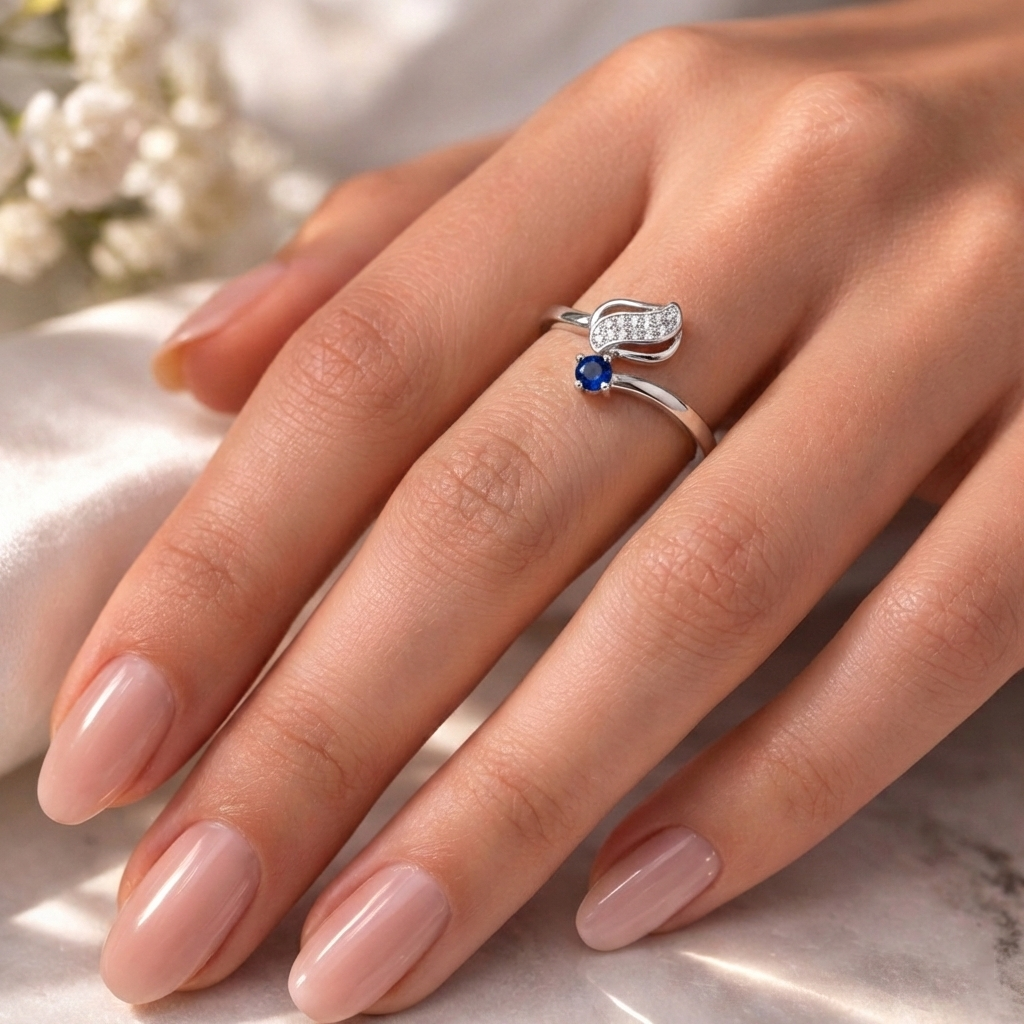 Azure Leaf Flow Ring – Minimal Artistic Adjustable Ring for Women | Elegant Nature-Inspired Everyday Jewellery