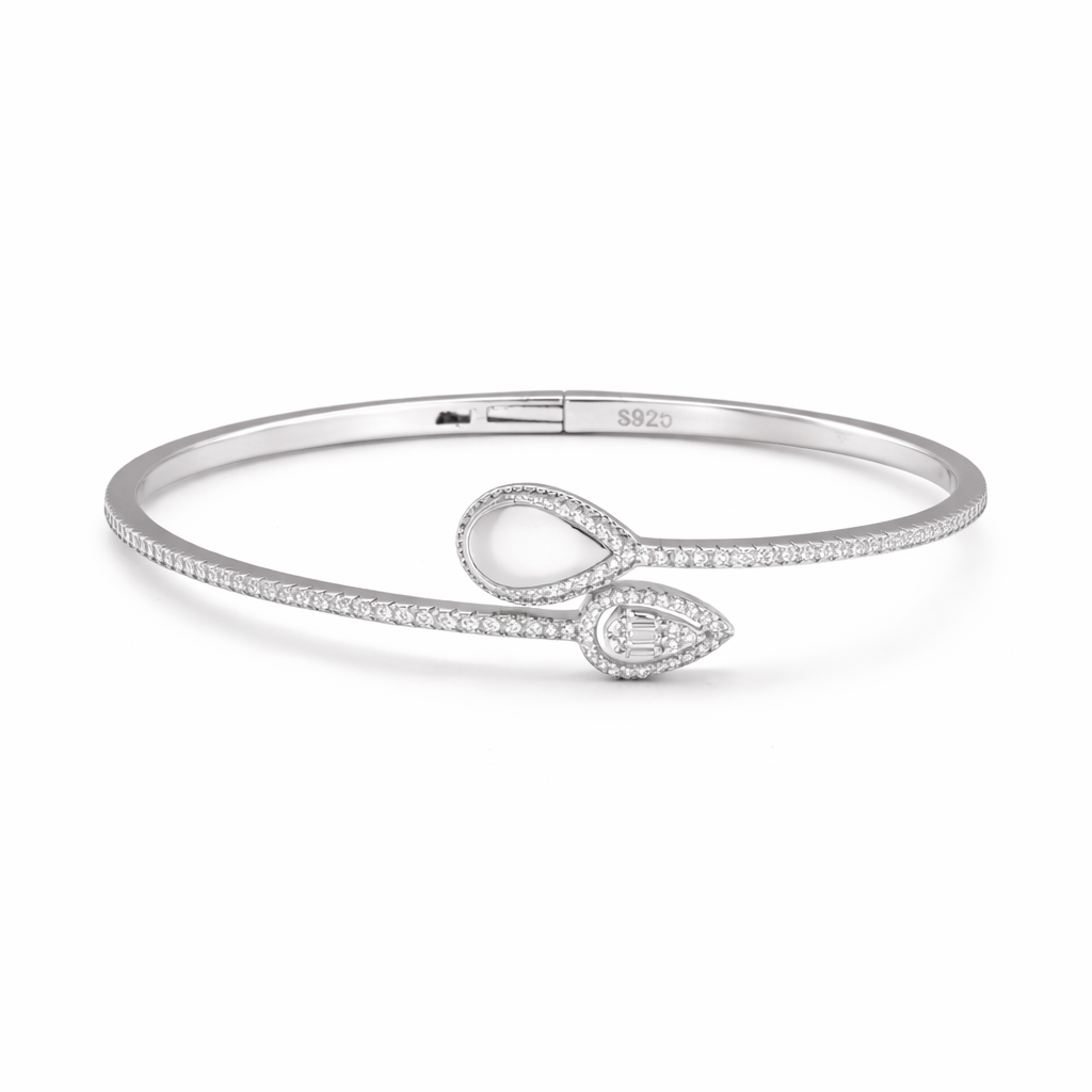 Pearl Drop Flow Bangle – Minimal Elegant Adjustable Bracelet for Women | Contemporary Everyday Jewellery