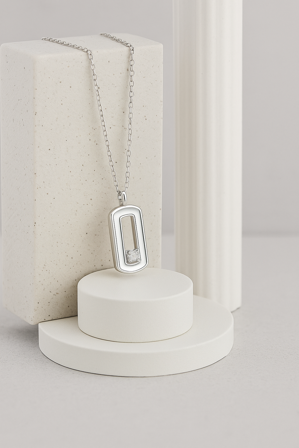 Silver Radiance Rectangle Pendant Necklace