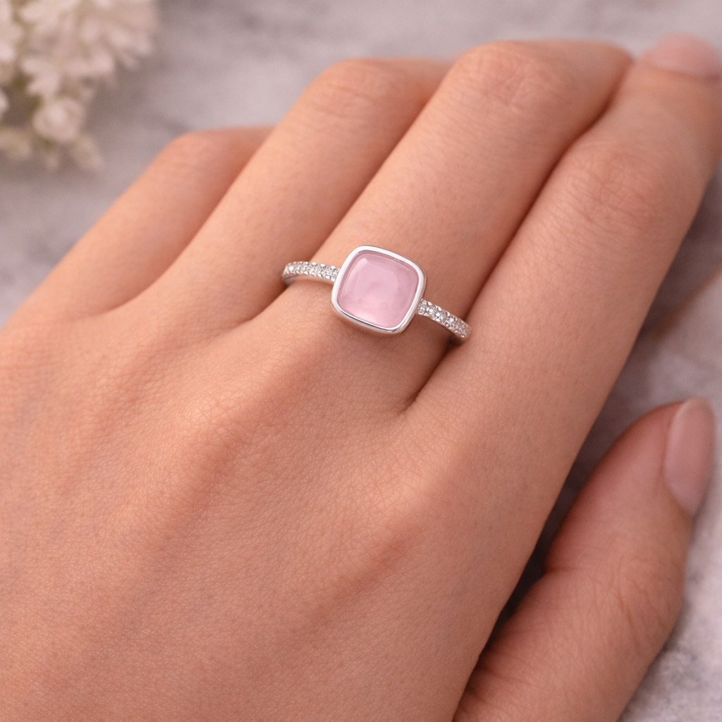 Soft Blush Cushion Ring – Minimal Elegant Adjustable Ring for Women | Modern Feminine Everyday Jewellery