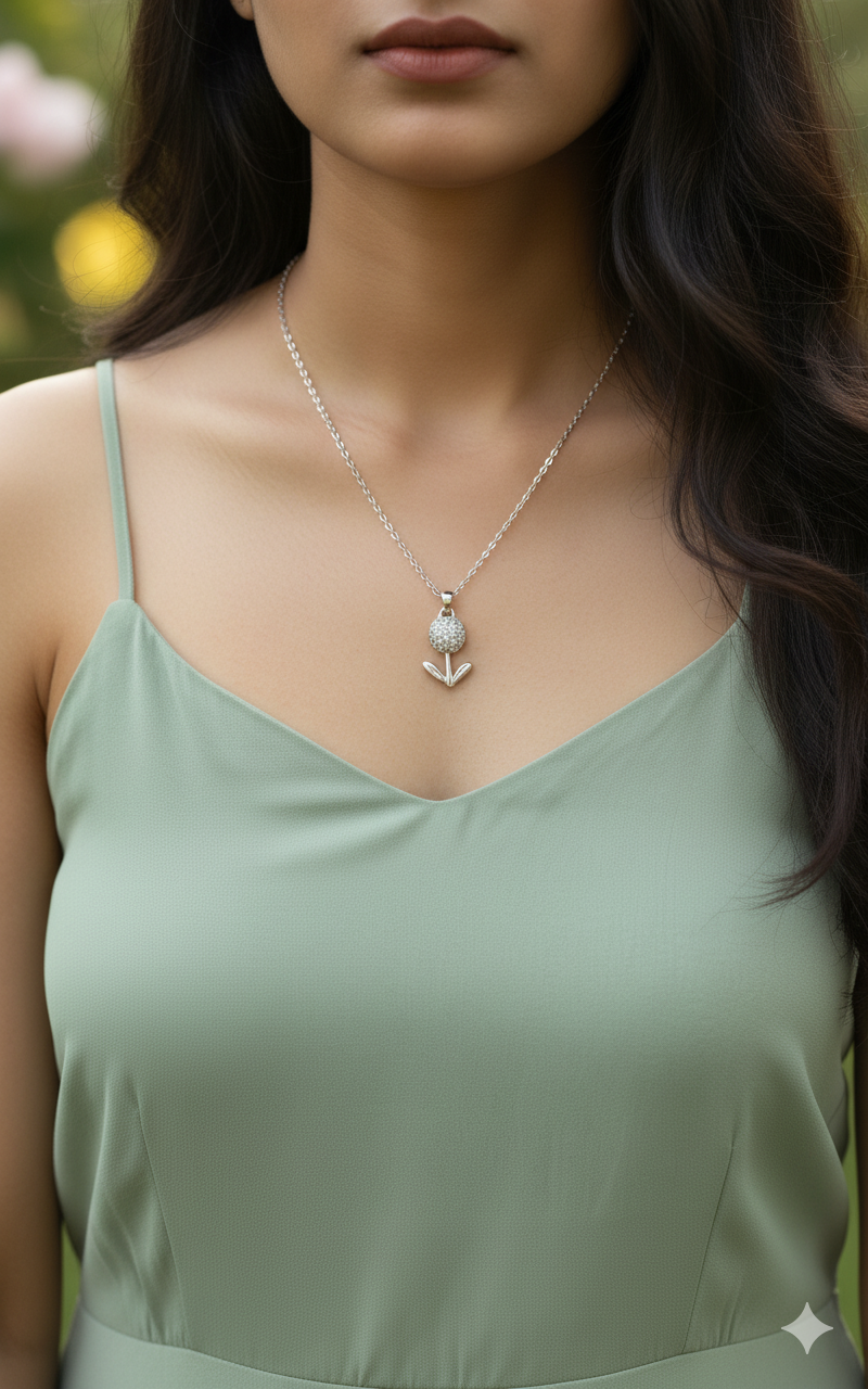 Silver Flower Pendant Necklace