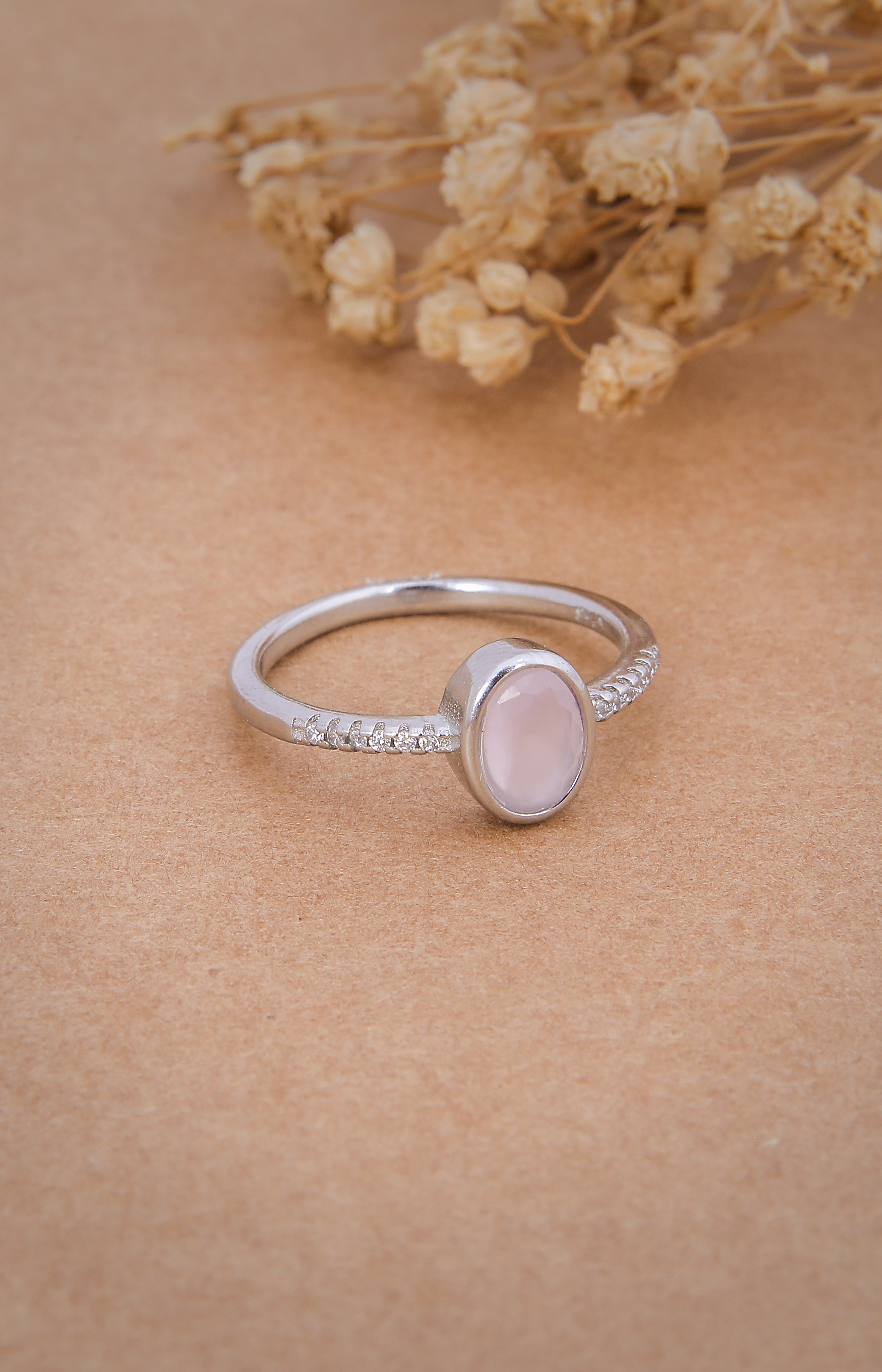 Blush Glow Solitaire Silver Ring