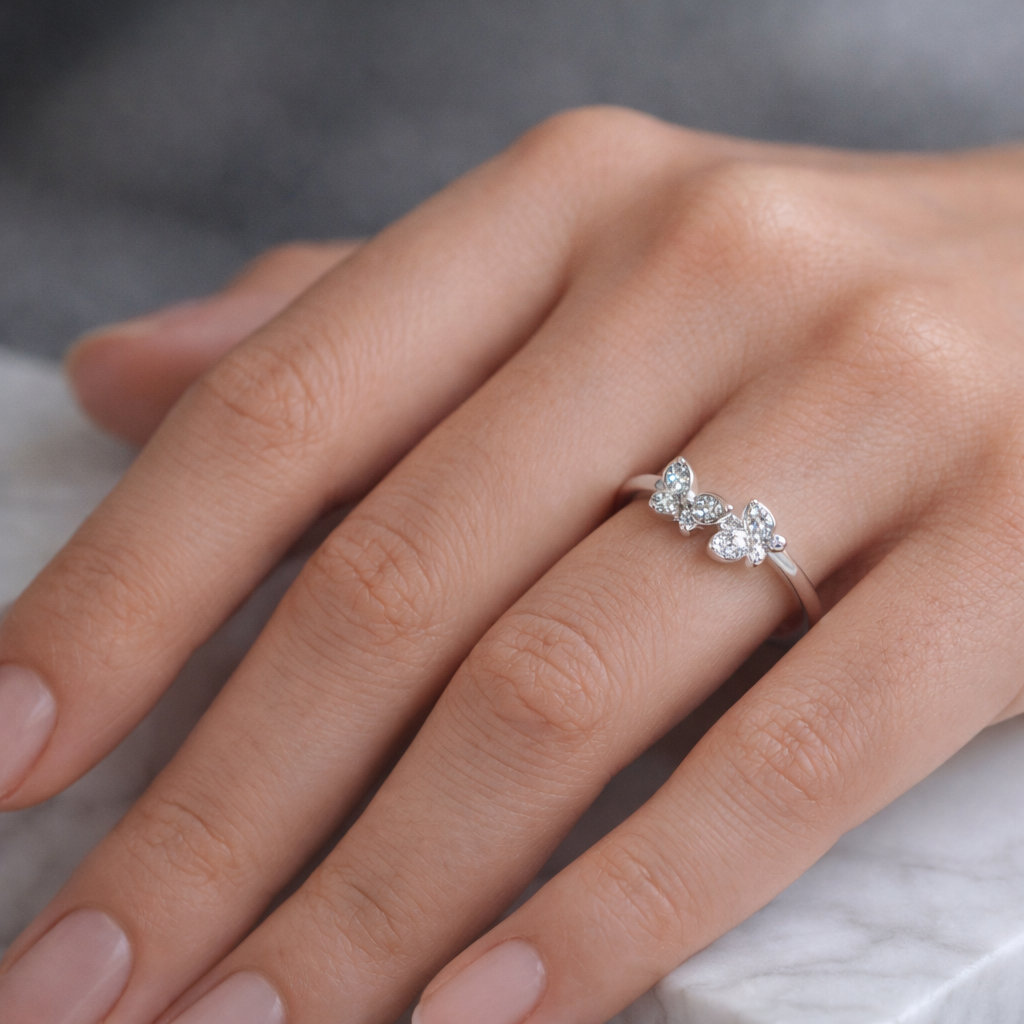 Crystal Flutter Bow Ring – Minimal Elegant Adjustable Ring for Women | Delicate Everyday Statement Jewellery